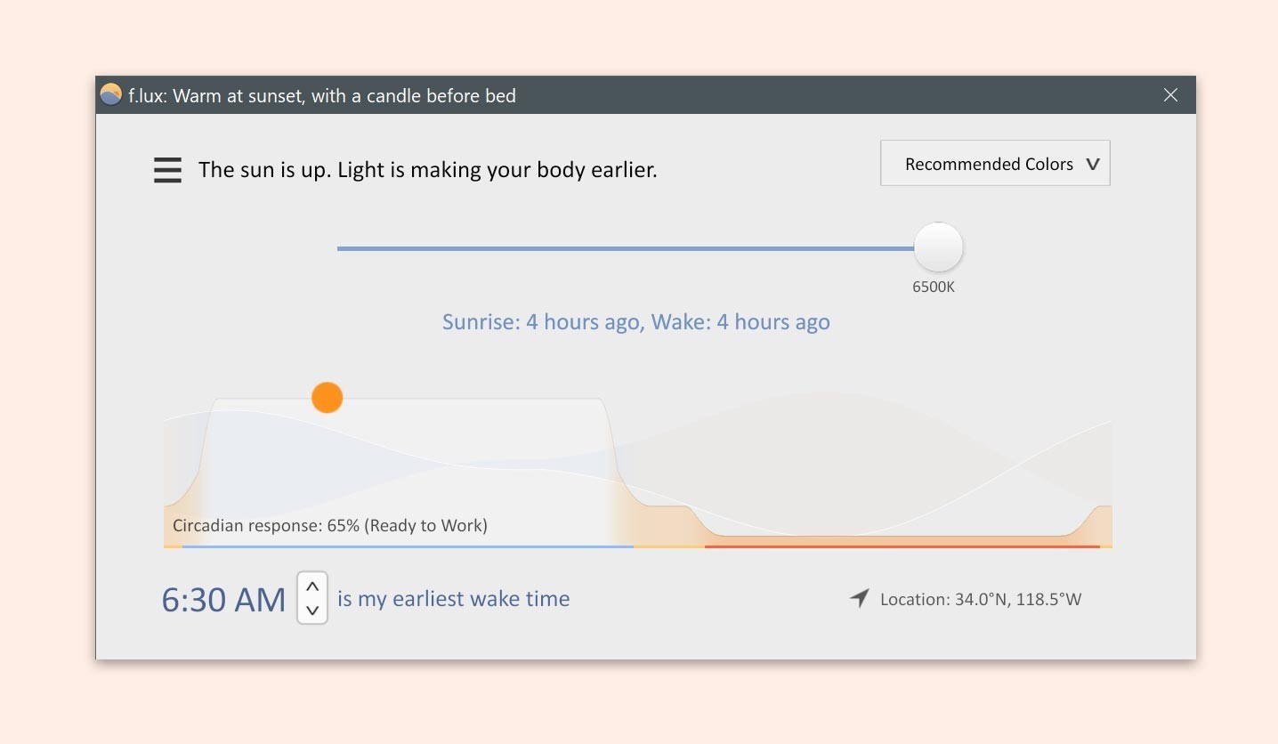 f.lux adjusting screen colour temperature automatically